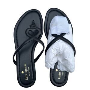 New Kate Spade New York Black Leather Pamela Sandals Size 7 Heart